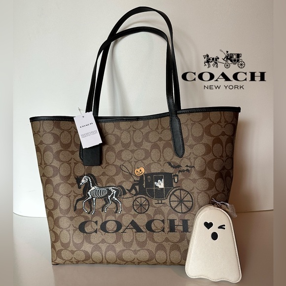 Coach Handbags - Coach City Tote Signature Canvas Halloween Horse Carriage Skeleton Ghost Set Bag